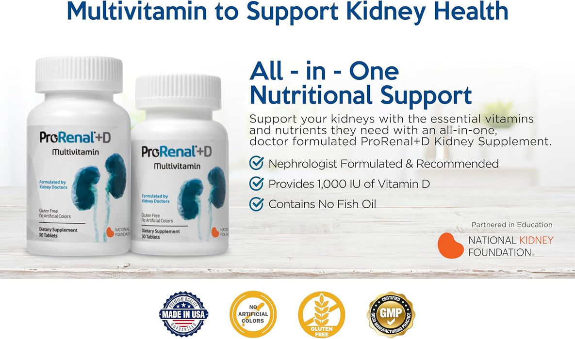 Nephroceuticals ProRenal+D Multivitaminas para Riñones con D, Suministro de 90 Días