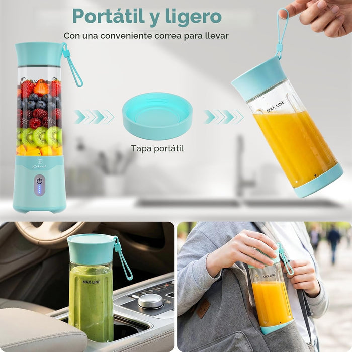 Licuadora portátil COKUNST, pequeña para batidos con tapa adicional