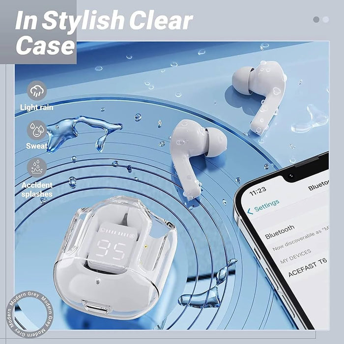 Auriculares Inalámbricos con Luz Ambiental Transparente Estéreo Inalámbrico Real con Control Táctil