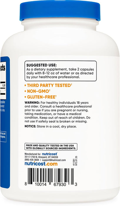 Nutricost Tartrato de L-Carnitina 1,000 mg, 240 cápsulas