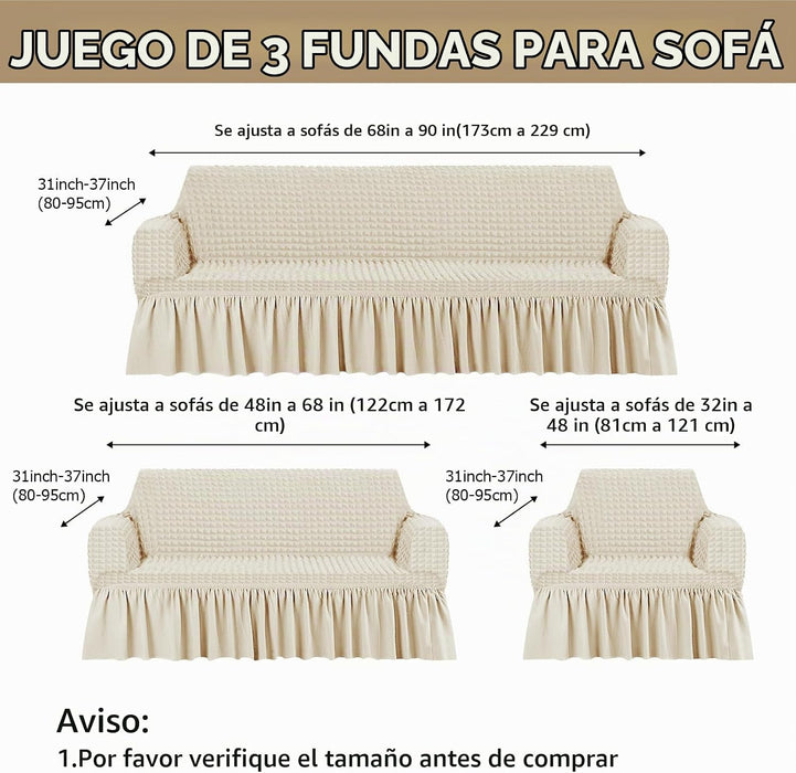 Fanfanwin juego de 3 fundas con falda de sofá de alta elasticidad