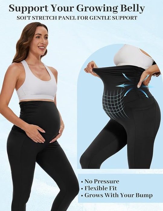 Fotociti Paquete de 2 Leggings de Maternidad con Bolsillos Sobre el Vientre