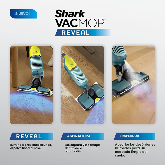 Shark VACMOP Reveal - Nuevo limpiador inalámbrico para suelos duros, aspiradora y trapeador en aerosol