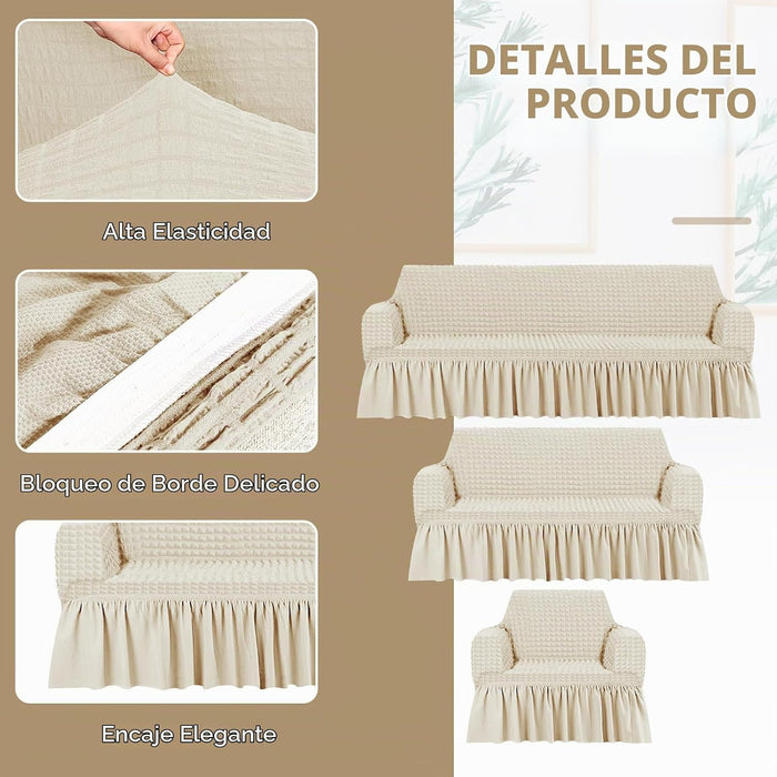 Fanfanwin juego de 3 fundas con falda de sofá de alta elasticidad
