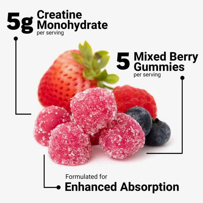Force Factor, Gomitas de Monohidrato de Creatina, Frutos Rojos Mixtos, 150 Gomitas