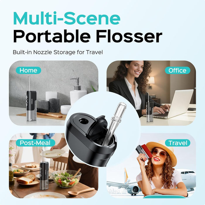 COSLUS T40 Irrigador bucal mini para viajes, diseño compacto y portátil, negro