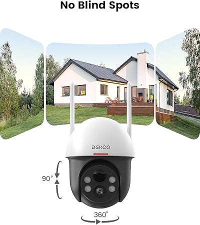 Cámara de seguridad solar DEKCO para exteriores, inalámbrica, 2K real, panorámica PTZ