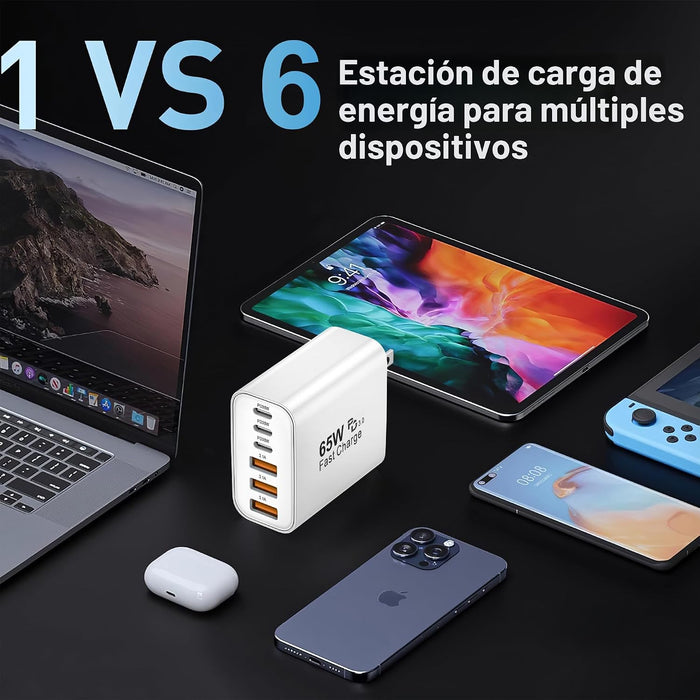 Bloque de cargador USB C, adaptador de pared PD QC cargador rápido de 65 W