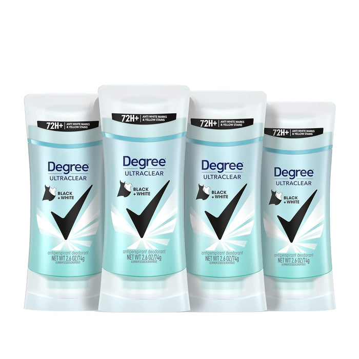 Degree Bálsamo Antitranspirante para Mujeres Black+White 4 Unidades 2.6 oz