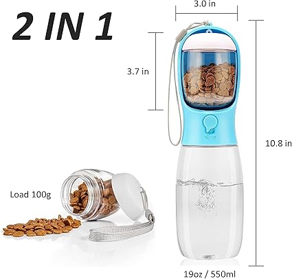 Botella de agua para perros HEJULIK 2 en 1, botella de agua portátil