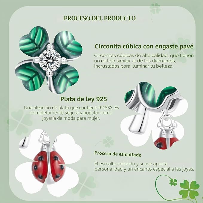 Colgante de Trébol de cuatro hojas para pulseras y collares