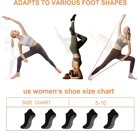 5 pares de calcetines de pilates con agarre para mujer, antideslizantes de yoga