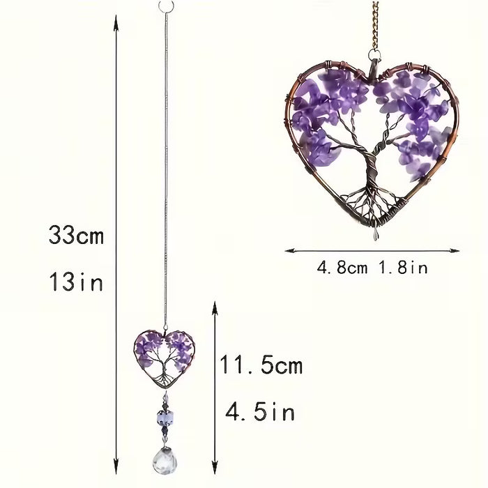 Atrapasol de Cristal Morado con Forma de Corazón y Cuentas de Vidrio