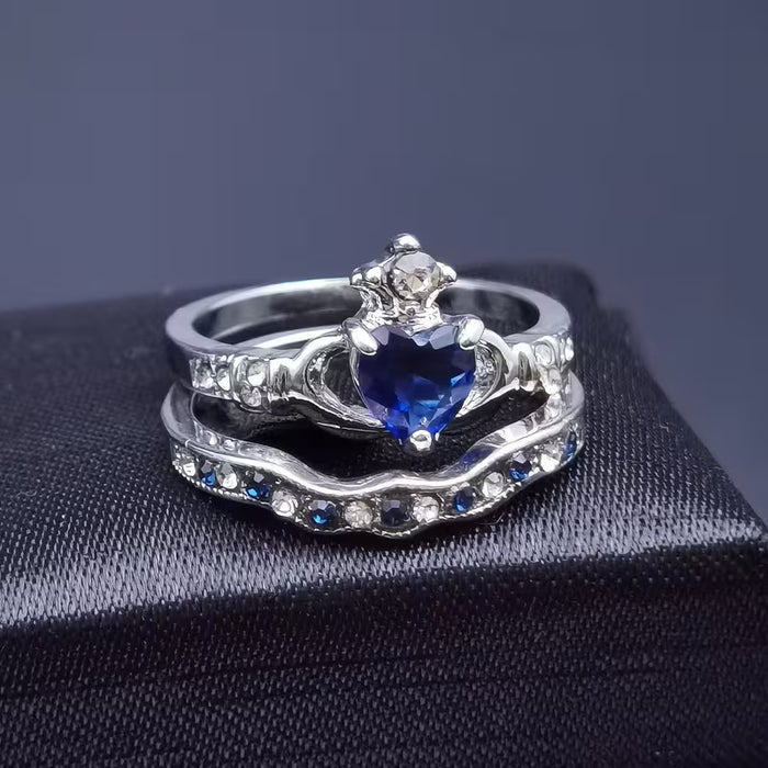 Conjunto de 2 Anillos de Pareja con Corazón y Circonia