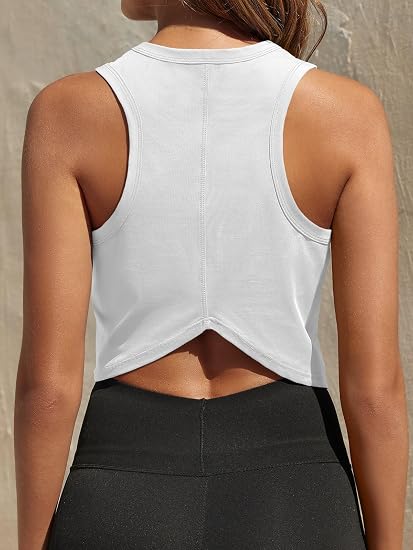 Fisoew camisetas de entrenamiento cortas con espalda cruzada para mujer