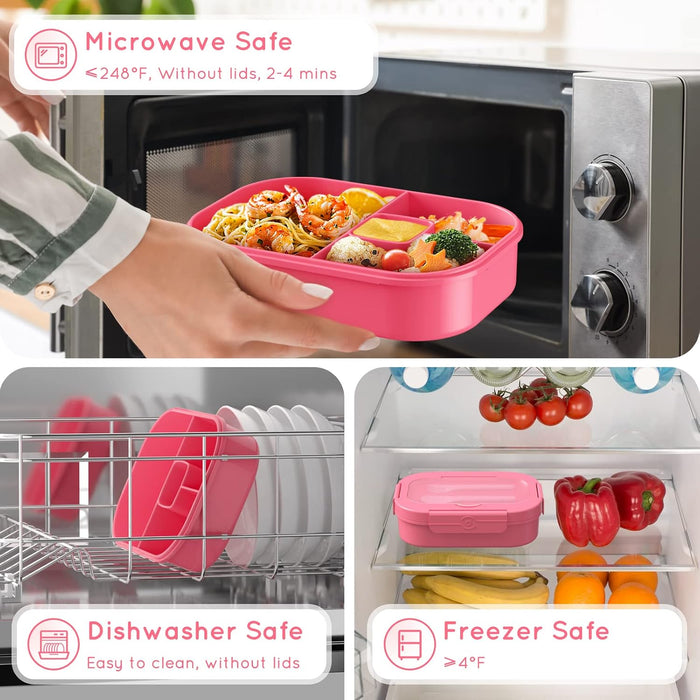 Fiambrera Bento de 1,3 litros (44 oz) con 4 compartimentos y cubiertos para niños y adultos.