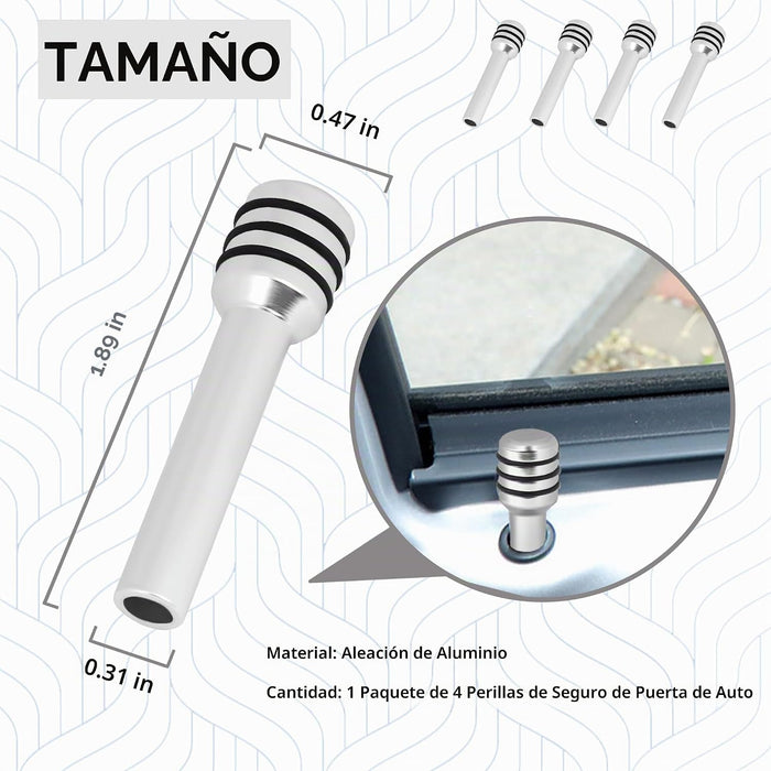 4 pomos para cerraduras de puertas de coche de aleación de aluminio