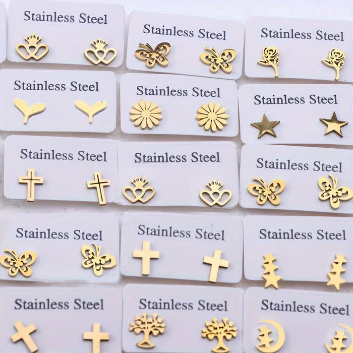 10 Pares de Exquisitos Aretes de Acero Inoxidable aleatorios