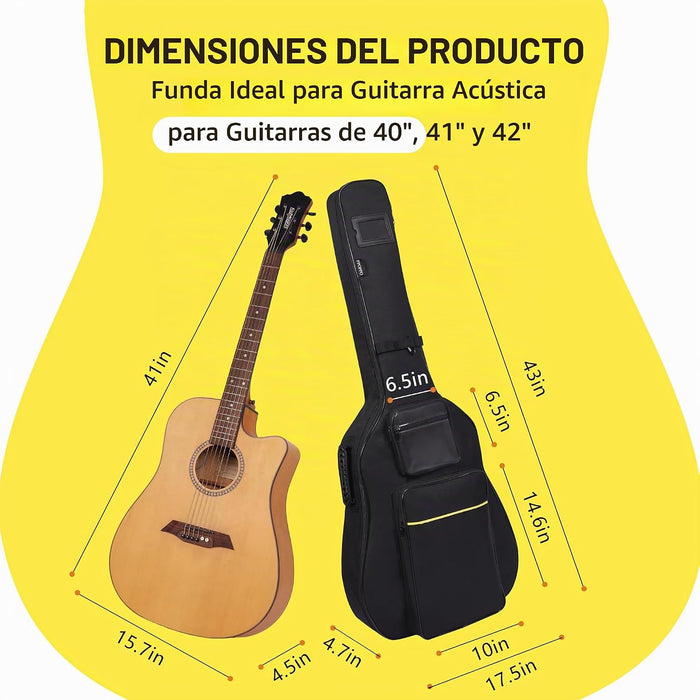 Bolsa de guitarra acústica de 40/41/42 pulgadas, tela Oxford con acolchado de 0.35 pulgadas de grosor