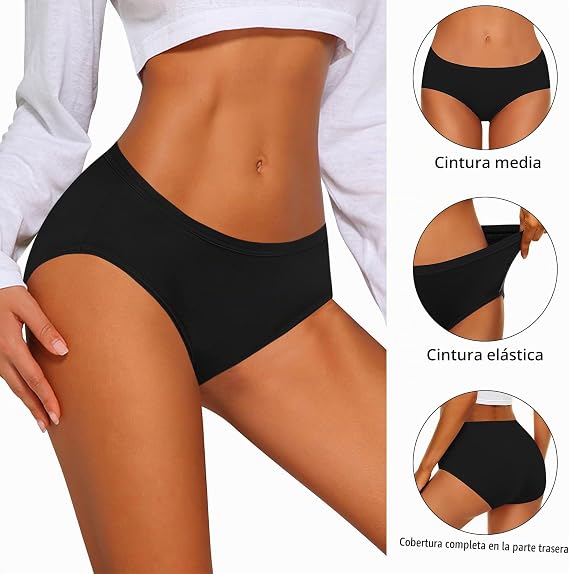 Eiggam Bragas de bikini de algodón para mujer, corte alto, cobertura completa