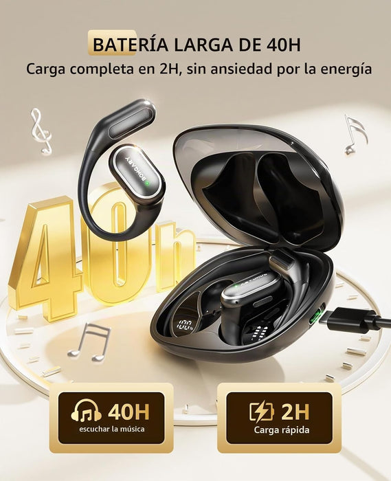 BOMGARY Auriculares inalámbricos Bluetooth de oreja abierta Ipx7 Para Deportistas Con Led