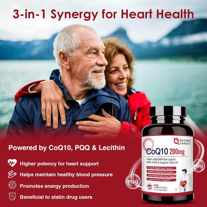 NATURE TARGET Cápsulas blandas CoQ10 de 200 mg con PQQ, 120 porciones