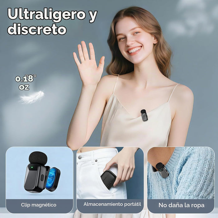 HEHOTTC Mini micrófonos Lavalier inalámbricos para iPhone 15/16/17 y Android, batería de 30 horas de duración con estuche de carga
