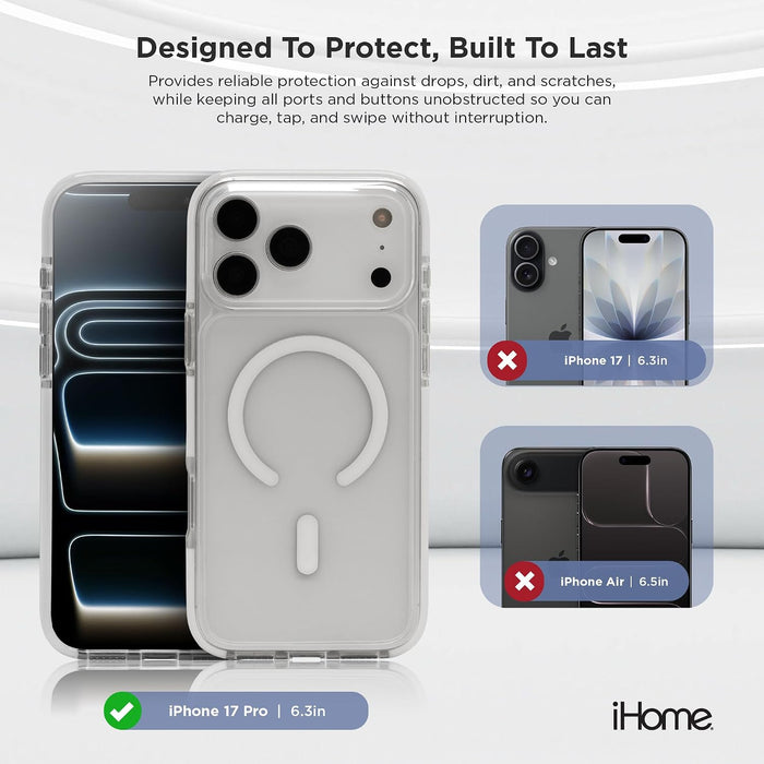 iHome MagSafe Funda para iPhone, resistente a golpes para iPhone (transparente, iPhone 17 Pro)