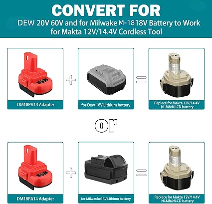 Adaptador de batería para herramientas Makita de 12 V y 14,4 V Ni-CD Ni-MH(solo adaptador).