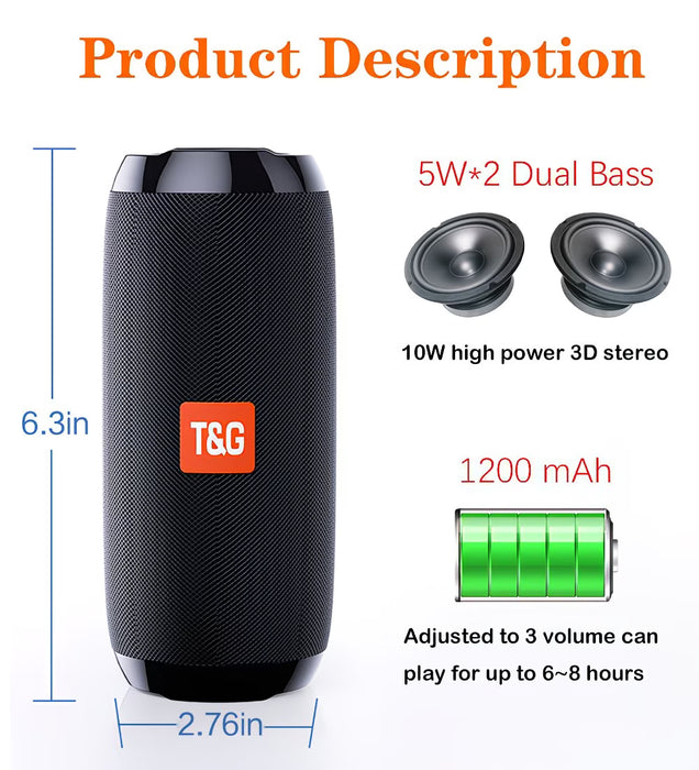 Altavoz Inalámbrico TG-117 con Subwoofer, Compatible con Tarjeta y USB