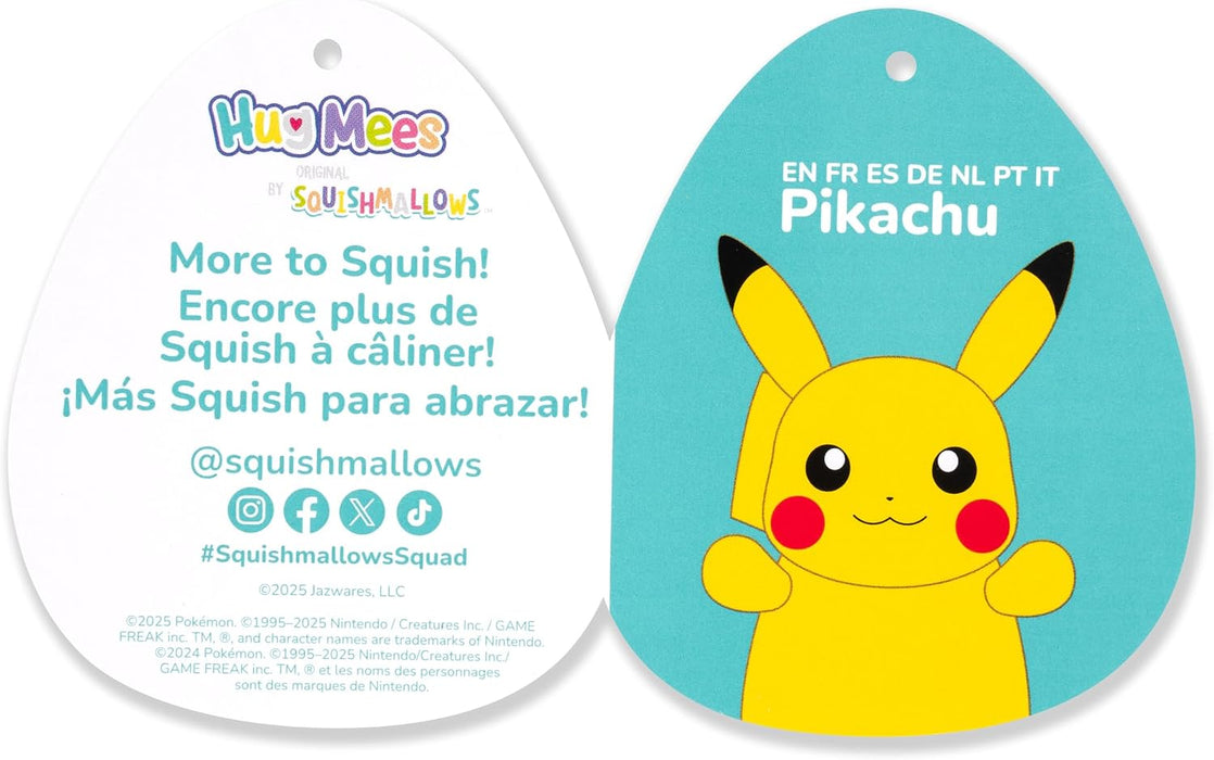 HugMees Squishmallows Original Pokémon Peluche Ultrasuave Pikachu 10 Pulgadas