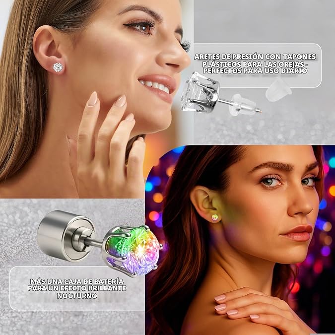 3 pares de pendientes LED con cambio de color y luces brillantes