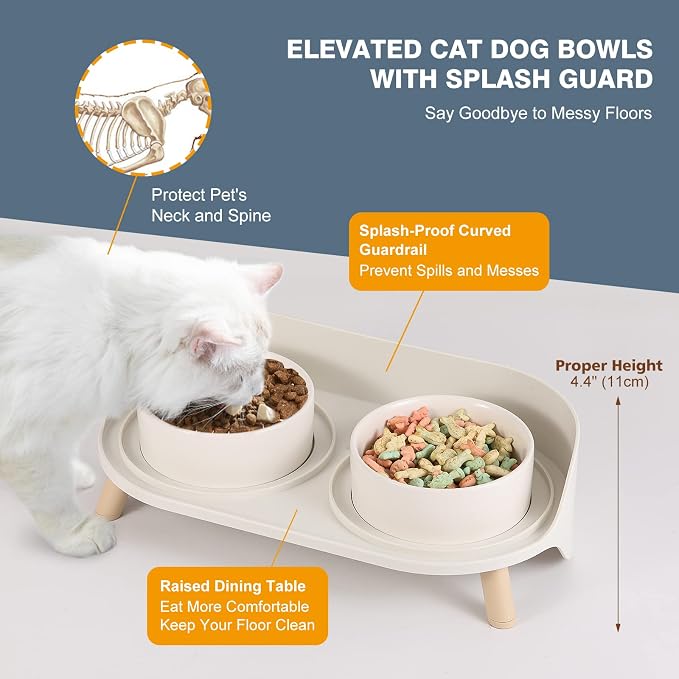 Juego de comederos y bebederos elevados para gatos - Platos de cerámica elevados 16.2oz