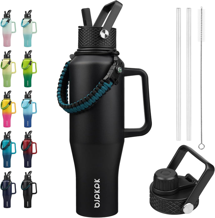 BJPKPK - Botellas de agua aisladas con tapa de popote, botella de agua de metal de 40 onzas