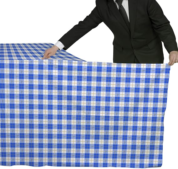Gatherfun Juego de 3 manteles a cuadros vichy azules y blancos de 54 x 108 pulgadas, desechables e impermeables
