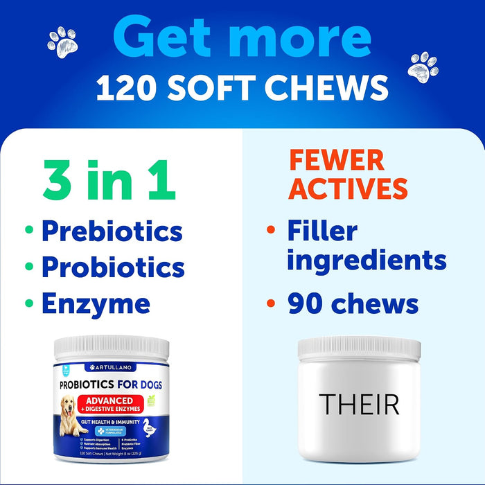 Paquete de 2 probióticos para perros, masticables para la salud intestinal, picazón en la piel