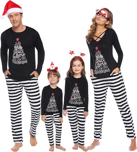 iClosam Conjunto de pijamas de Navidad a rayas para niños