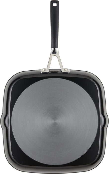 Sartén cuadrada anodizada dura antiadherente con boquillas de vertido