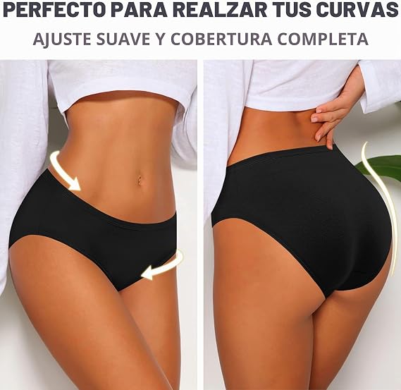 Eiggam Bragas de bikini de algodón para mujer, corte alto, cobertura completa