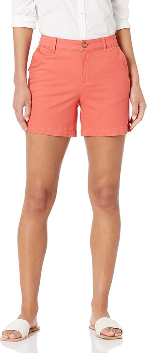 Amazon Essentials Pantalones cortos caqui de tiro medio y entrepierna de 5 pulgadas para mujer