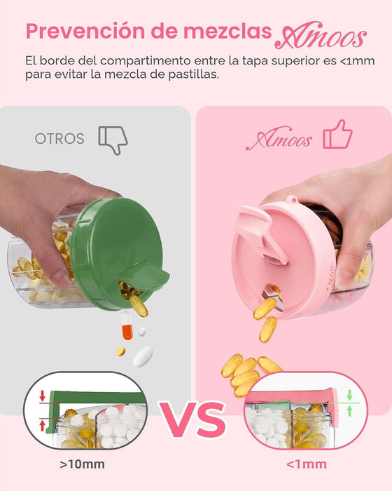AMOOS - Dispensador de pastillas de viaje con diseño antimezcla, 7 ranuras