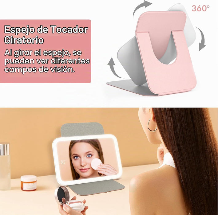 Kintion Espejo de maquillaje de viaje, espejo de maquillaje portátil con iluminación LED
