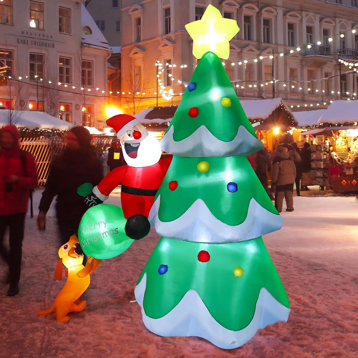 Árbol de Navidad inflable Alupssuc de 2,13 m con decoración de Papá Noel y perro