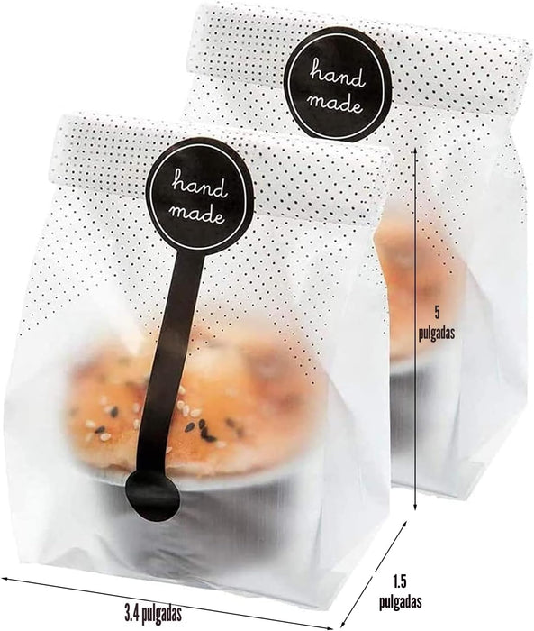 (200 unidades) 100 bolsas de plástico translúcidas/bolsas de panadería con 100 calcomanías