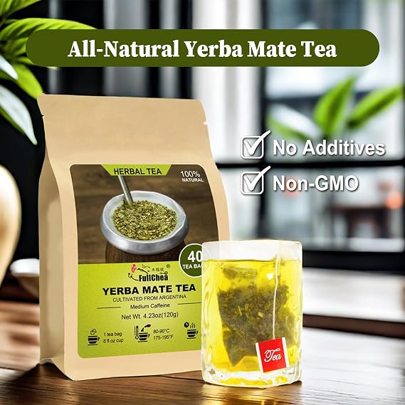 FullChea - Té de Yerba Mate, 40 bolsitas, sin ahumar, cultivado en Argentina