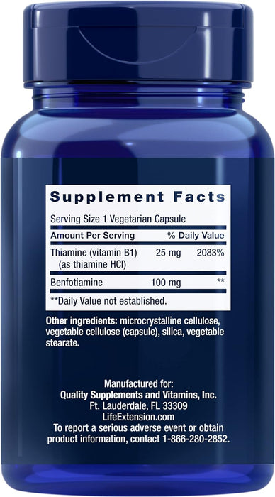 Life Extension Benfotiamina con tiamina, 100 mg, 120 cápsulas