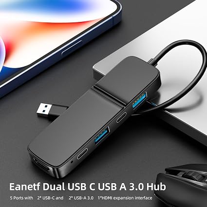 Adaptador USB a HDMI, concentrador USB C USB A 3.0 dual -5 en 1