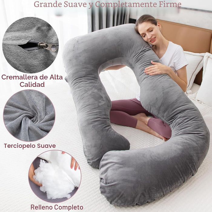 Almohada de embarazo, almohada de cuerpo completo en forma de U para apoyo