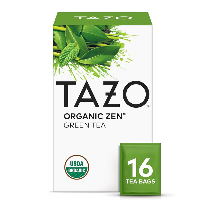 TAZO Té verde Zen orgánico, té con cafeína con hierba de limón refrescante 16 bolsas
