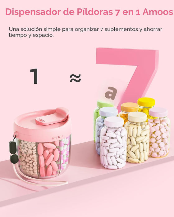 AMOOS - Dispensador de pastillas de viaje con diseño antimezcla, 7 ranuras